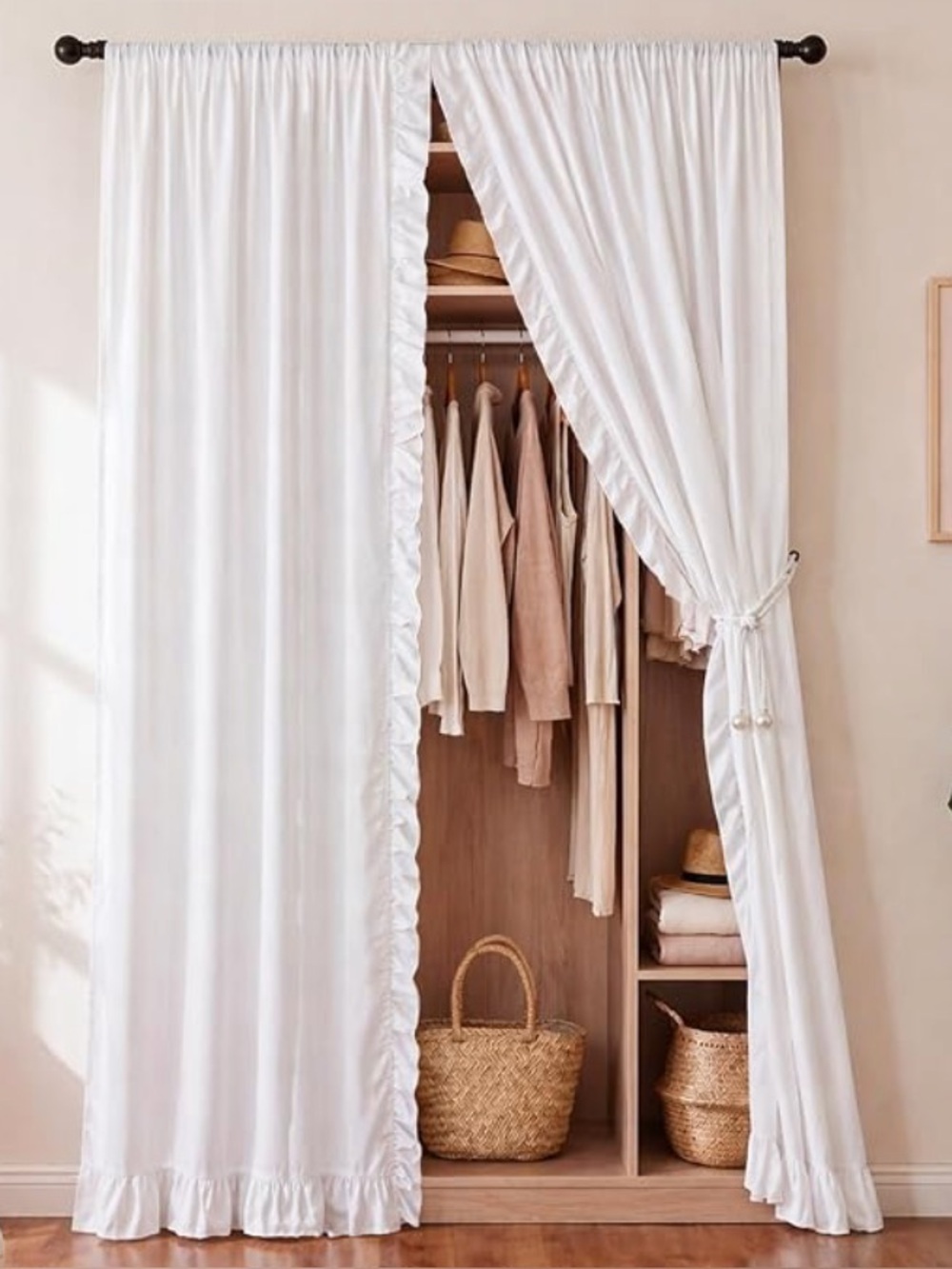 White Ruffled Closet Curtain Panels 55x80”